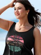 Island Print Drawstring Adjustable Swim Top