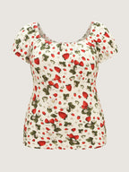 Garden Strawberry Print Stretchy Knit Top