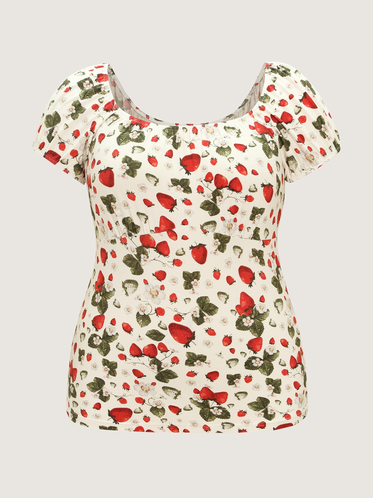 Garden Strawberry Print Stretchy Knit Top