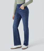 2026🔥FlexTM High Waisted Multiple Pockets Washed Stretchy Knit Casual Bootcut Jeans