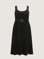 Wide Straps Belted Buckle Detail Midi Dress