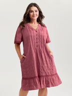 Textured Ruffled Hem Pleated Mini Dress