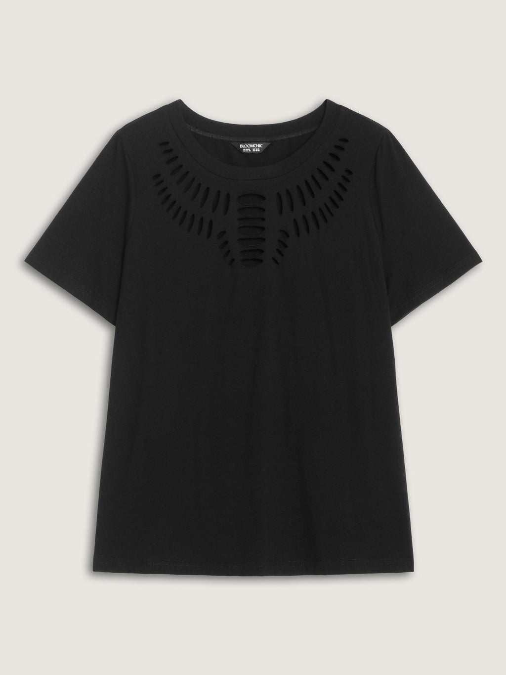 Cotton Stretchy Cut-Out Neckline Plain T-Shirt