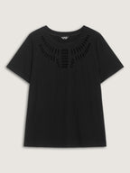 Cotton Stretchy Cut-Out Neckline Plain T-Shirt