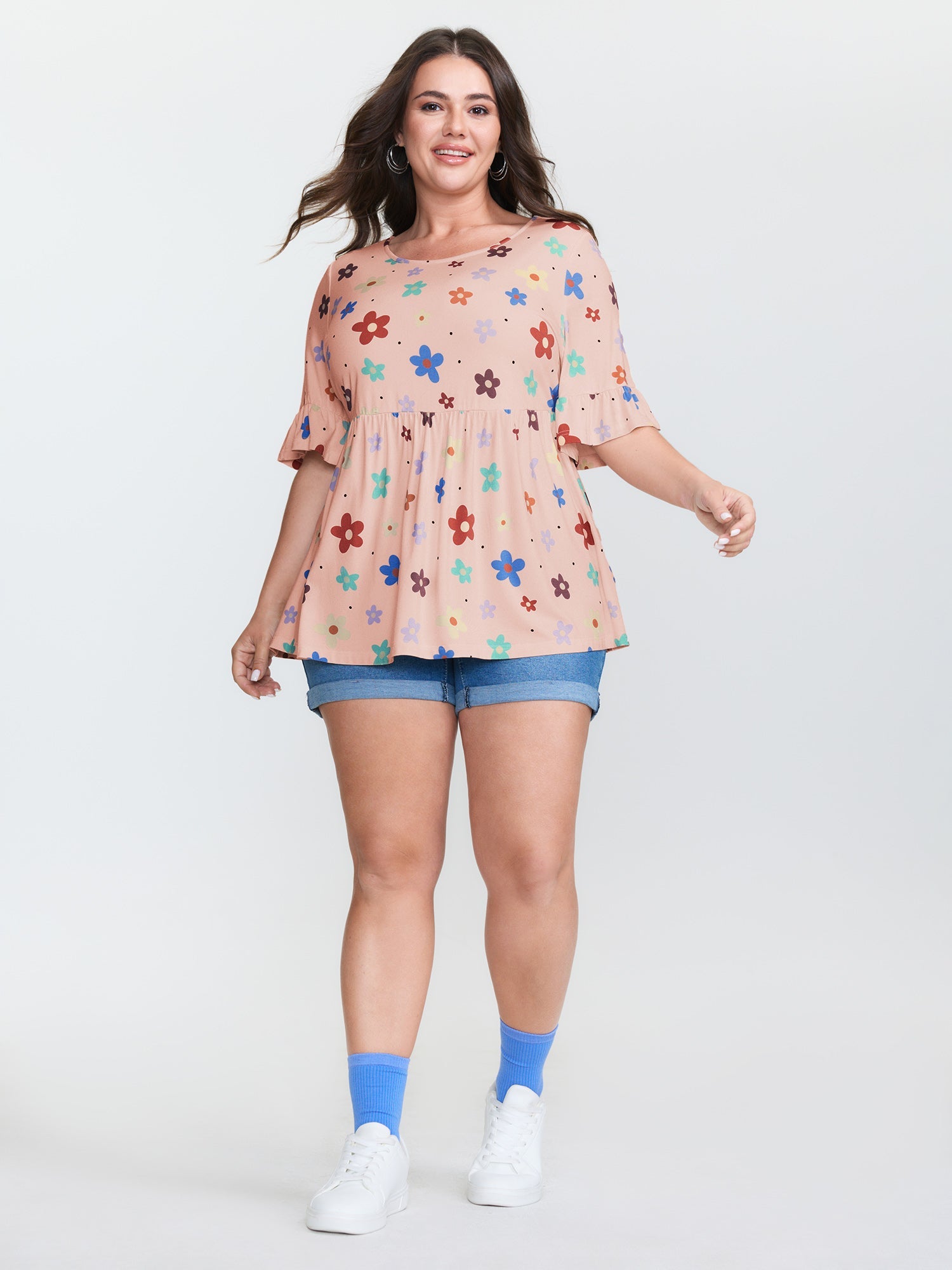 Floral Print Stretchy Knit Top