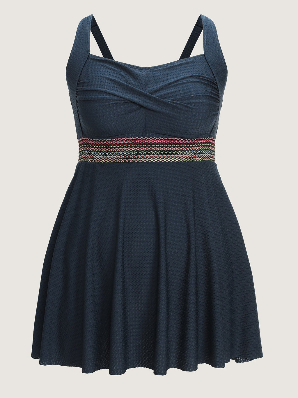 Twist Front Pockets Contrast Swim Dress