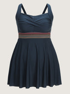 Twist Front Pockets Contrast Swim Dress