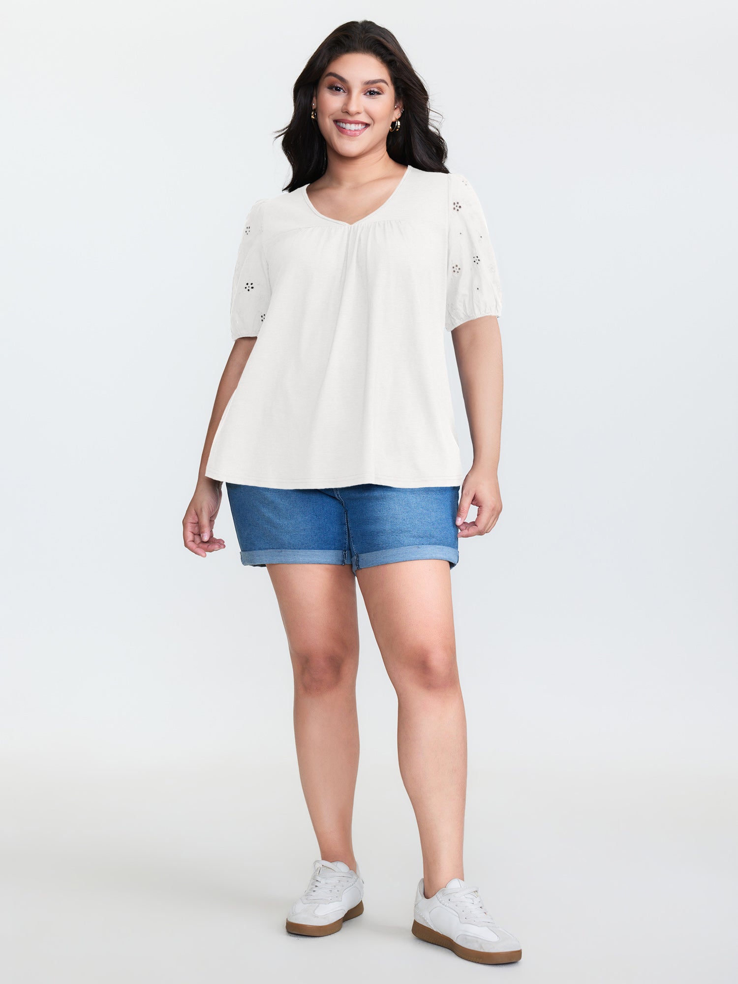 Cotton Slub Textured Embroidered Knit Top