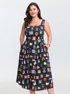 Pet Print Shirred Stretchy Back Midi Dress