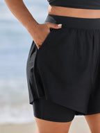 Full-Hip Coverage Pockets Spliced Swim Shorts