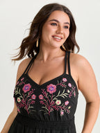 Floral Embroidered Shirred Waist Maxi Dress