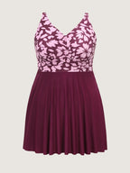 Tropical Floral Print Twist-Front Swim Dress