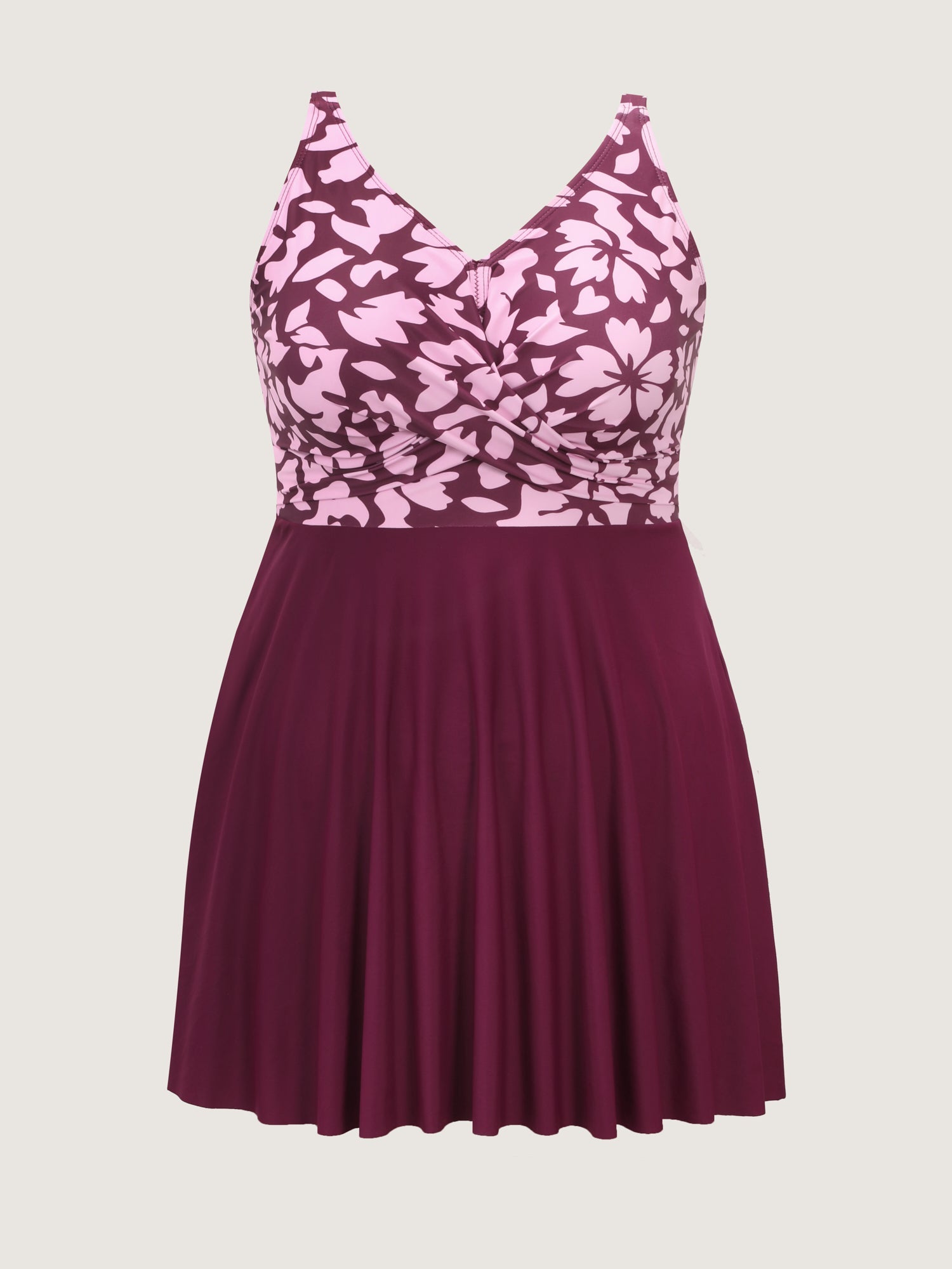Tropical Floral Print Twist-Front Swim Dress