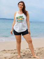 Island Print Drawstring Adjustable Swim Top