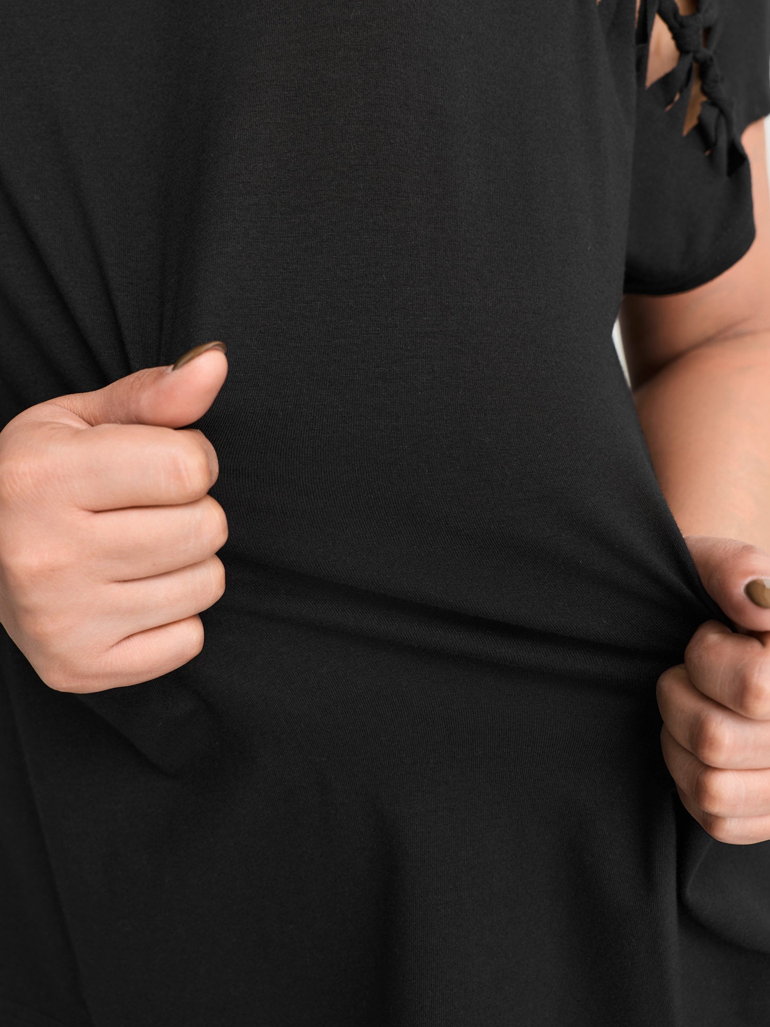 Cotton Stretchy Cut-Out Neckline Layered T-Shirt