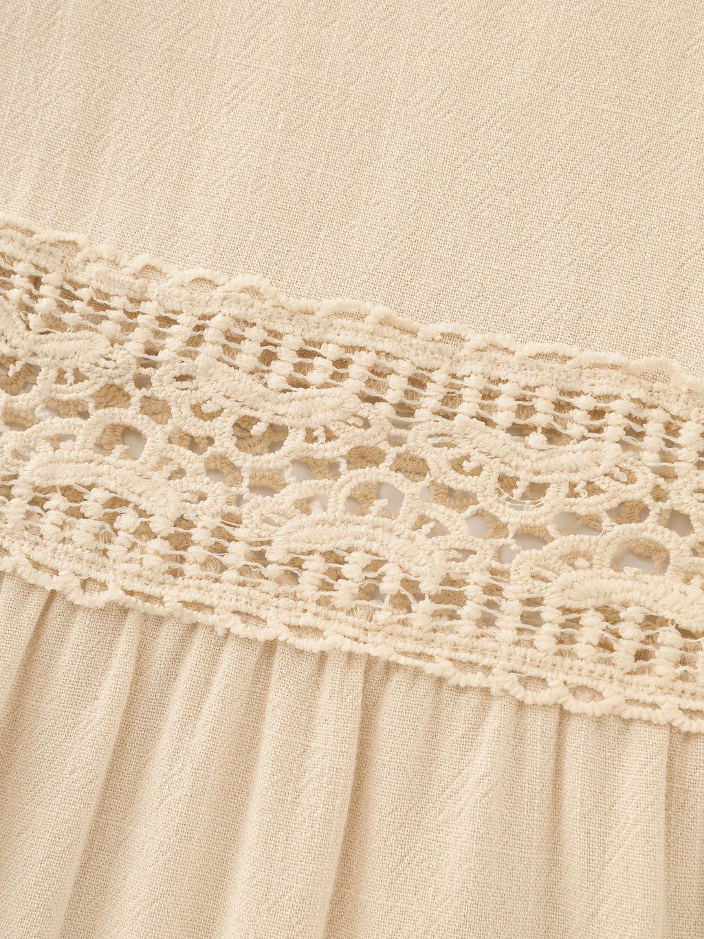 Linen Blend Lace Trim Button Detail Plain Maxi Dress