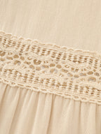 Linen Blend Lace Trim Button Detail Plain Maxi Dress