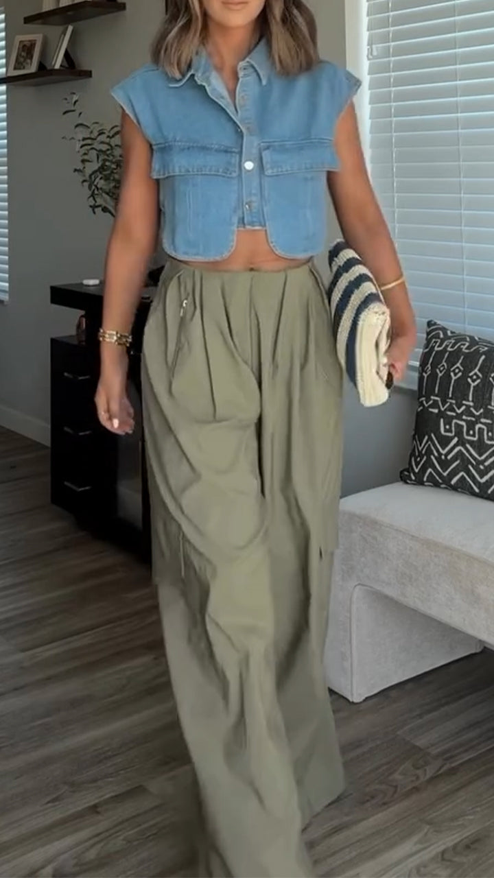 Women's Collar Irregular Top or Casual Pants Elegant Suit