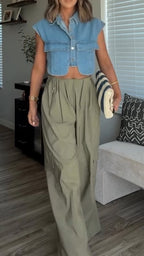 Women's Collar Irregular Top or Casual Pants Elegant Suit