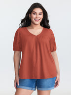 Cotton Slub Textured Embroidered Knit Top