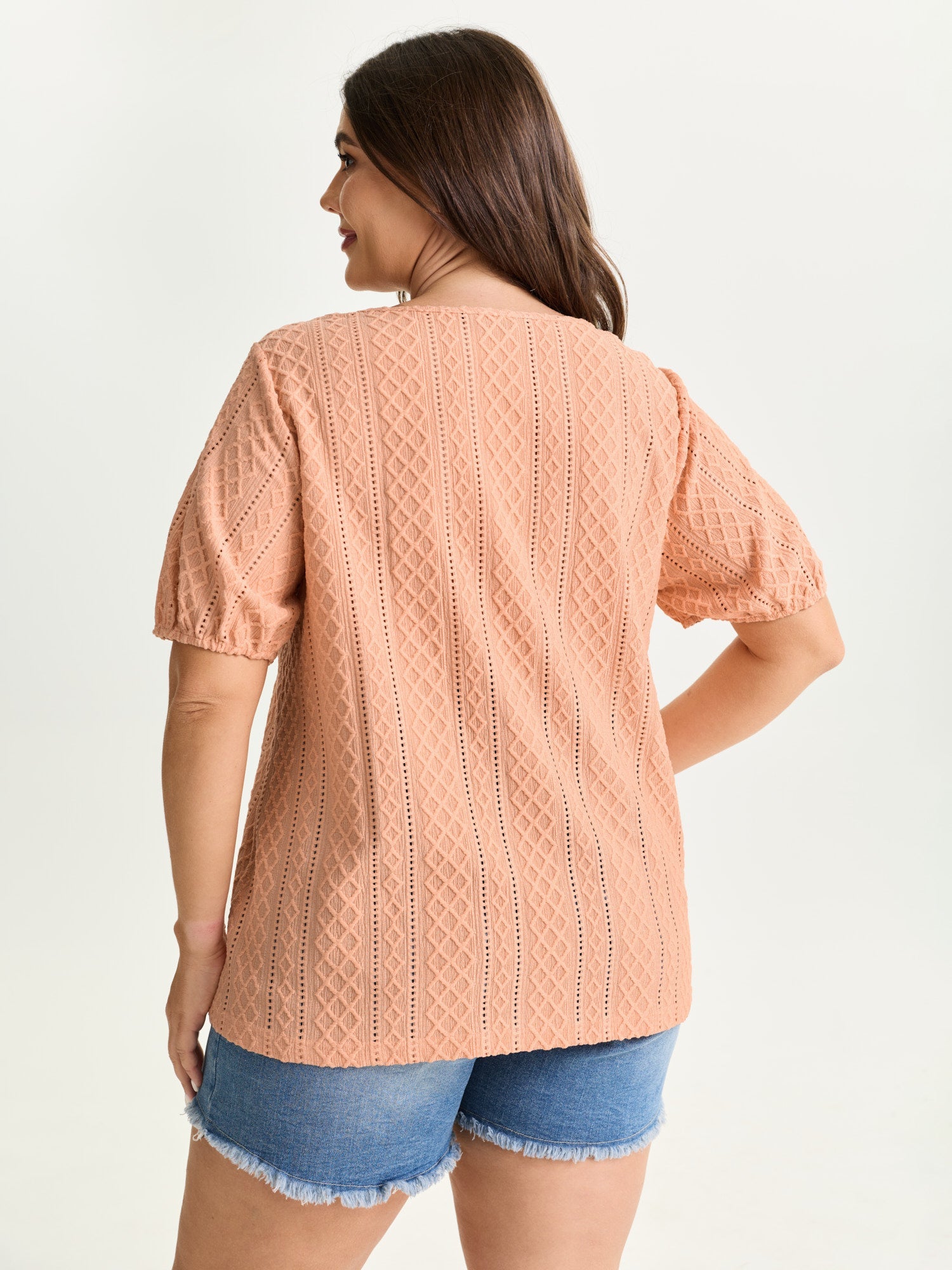 Eyelet Trim Floral Embroidered Solid T-Shirt
