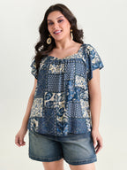 Collage Print Square Neckline Blouse