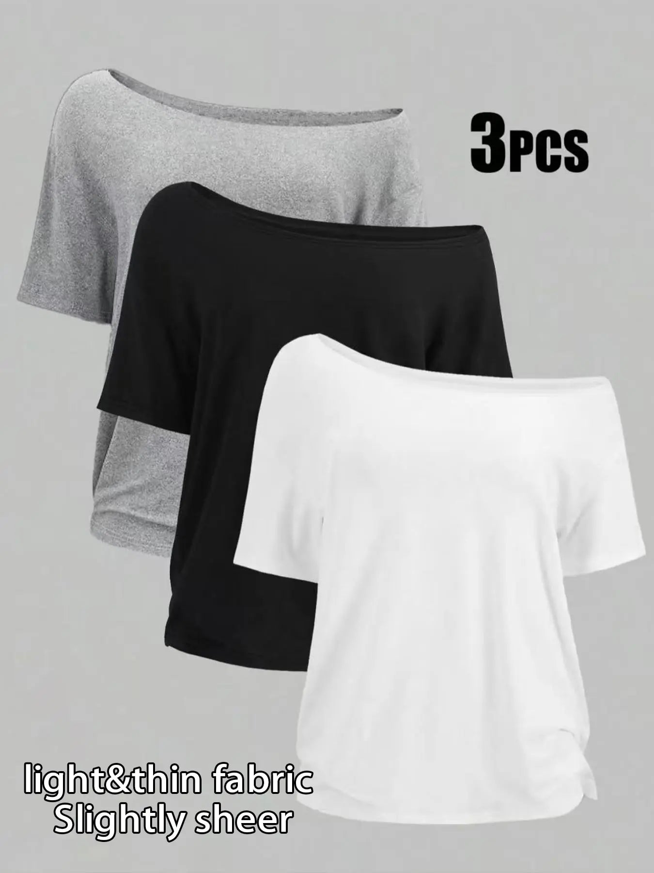 Women's Plus Size 3-Pack One-Shoulder Loose Fit Short Sleeve T-Shirts, Casual Solid Color Basic Tops, Comfortable and Stylish Tees