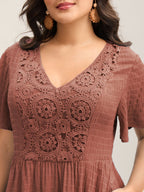 Lace Textured Pockets Tiered Midi Dress