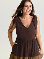 Colorblock Shoulder-Tie Tiered Maxi Dress