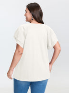 Stretchy Textured Flared Sleeve T-Shirt