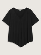 Supersoft Stretchy Draped Lace Trim Plain T-Shirt