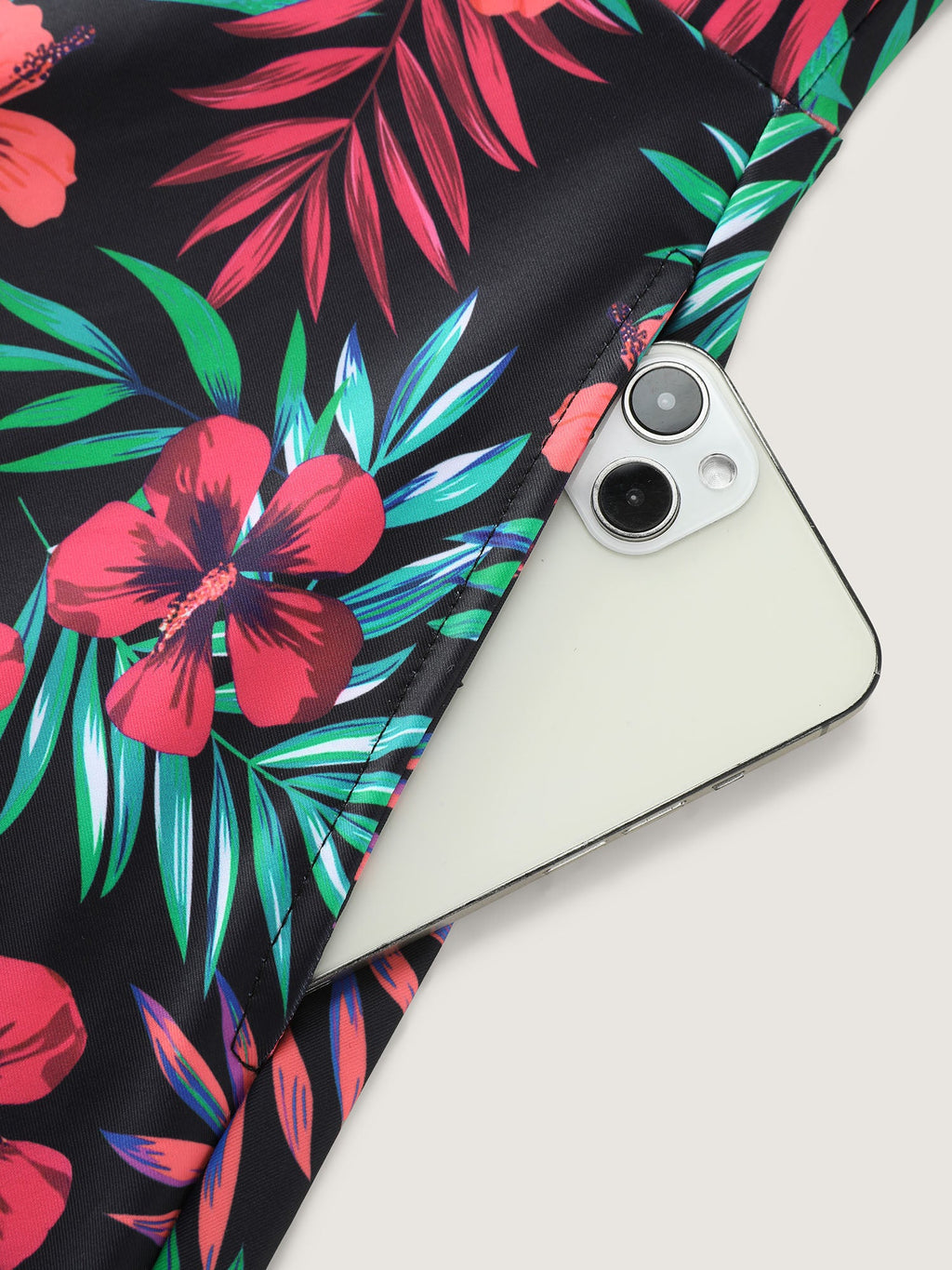 Vibrant Tropical Floral Print Pockets Swim Dress