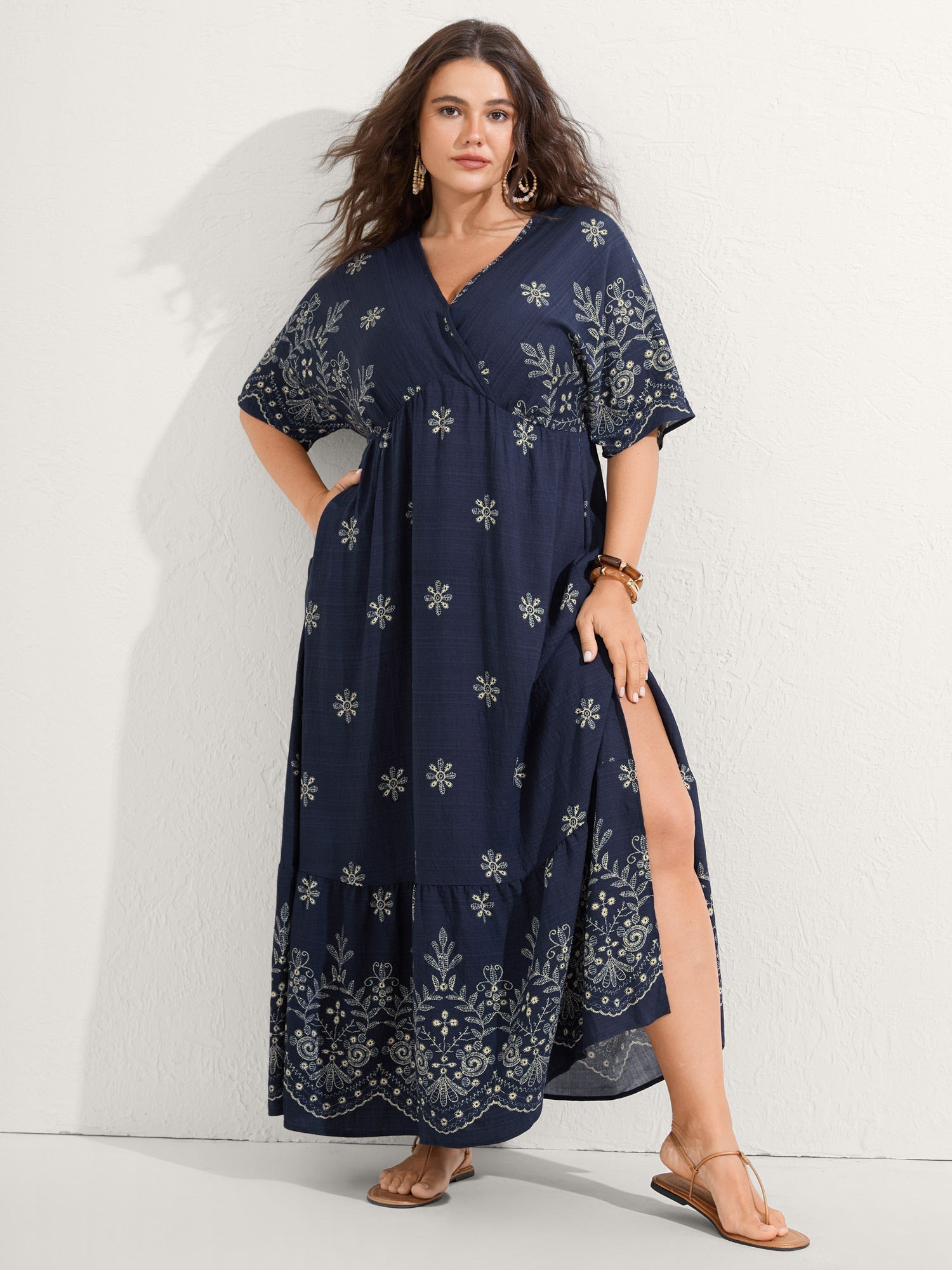 Surplice Neck Split Side Pockets Maxi Dress