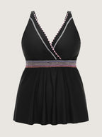 Color Contrast Hips Coverage Swim Top