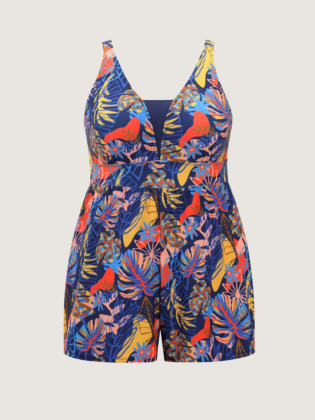 Tropical Print Pockets One-Piece Swimsuit