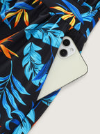 Tropical Flower Print Pockets One-Piece Swimsuit