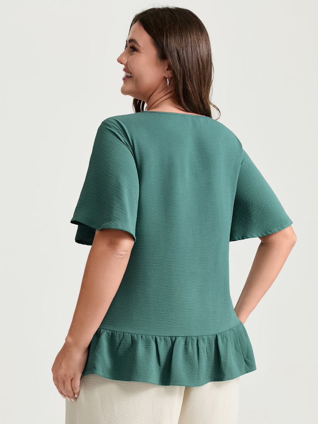 Floral Lace Trim Ruffled Hem Blouse