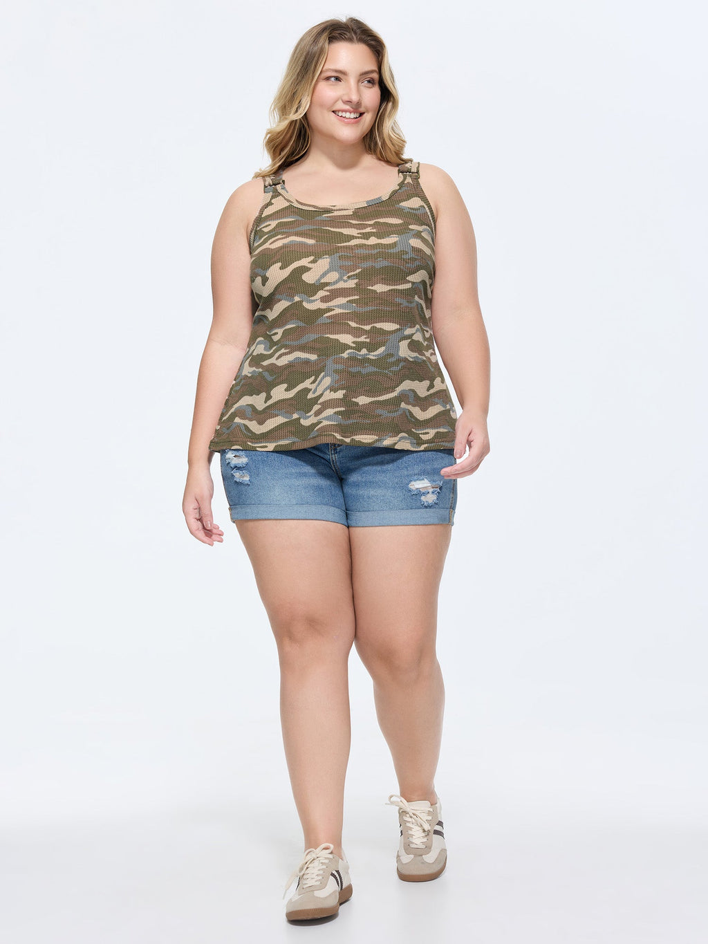 Camouflage Textured Wide Strap Tank Top