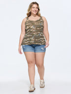 Camouflage Textured Wide Strap Tank Top
