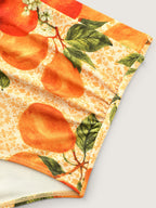Orange Print Pockets Cut-Out Swim Dress