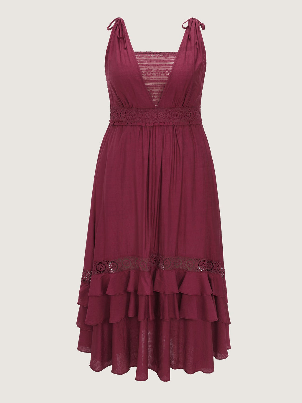 Ruffled Layered Hem Lace Maxi Dress