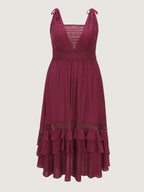 Ruffled Layered Hem Lace Maxi Dress