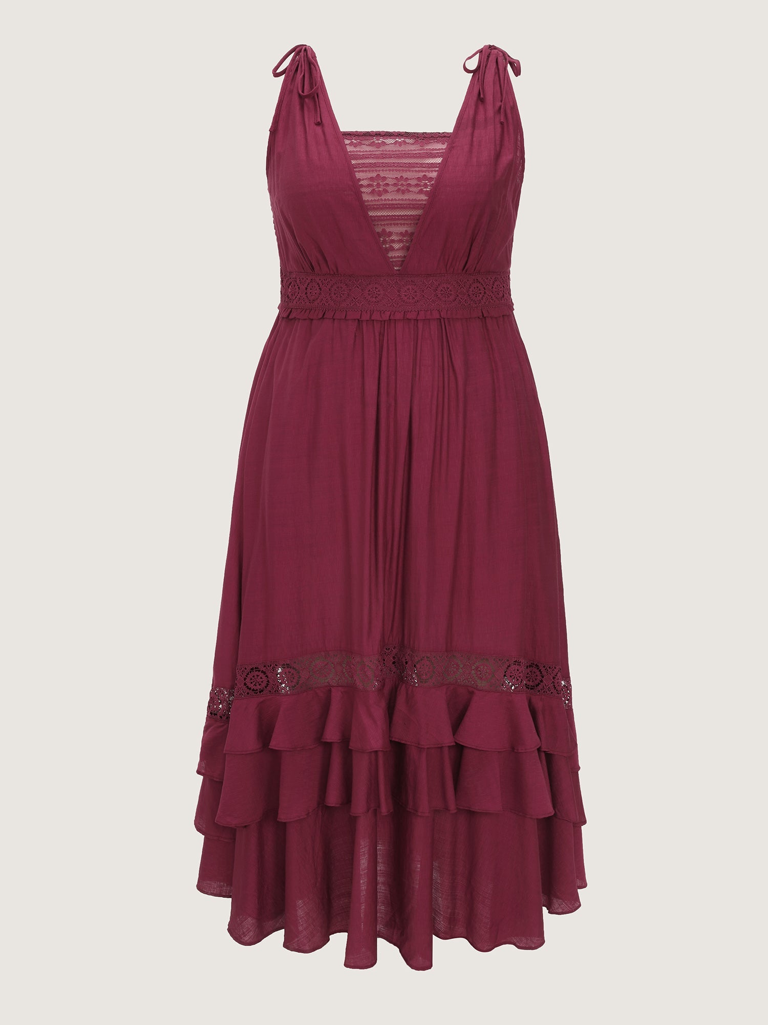 Ruffled Layered Hem Lace Maxi Dress