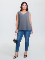 Solid V Neck Laser Cut Tank Top
