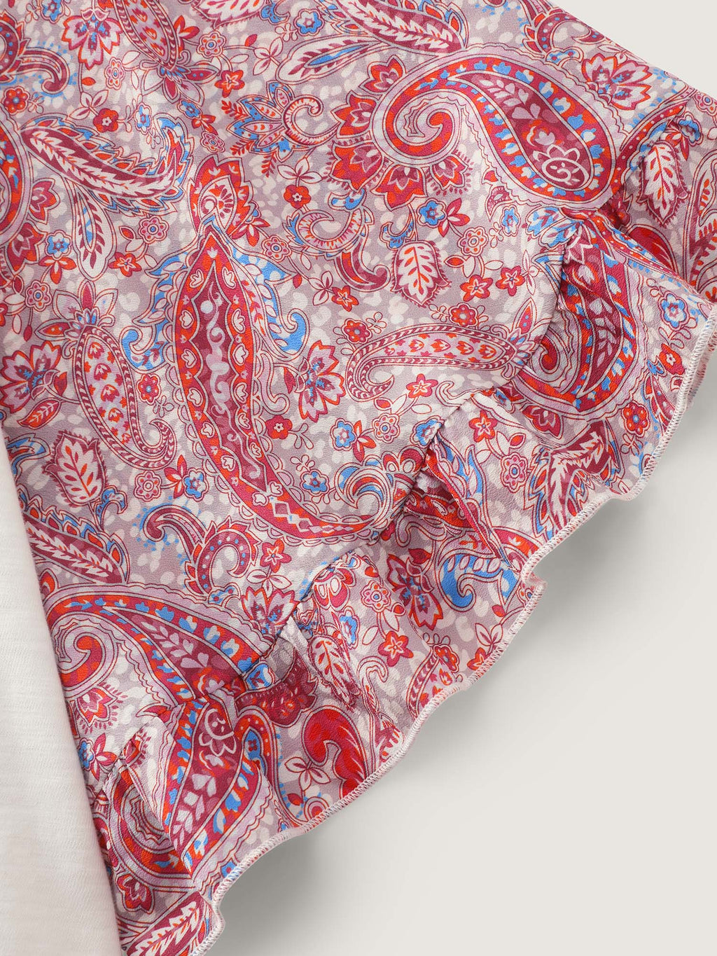 Cotton Floral Print Color Contrast Flared Sleeve T-Shirt