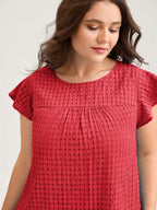 Textured Sheer Lined Flutter Sleeve Blouse