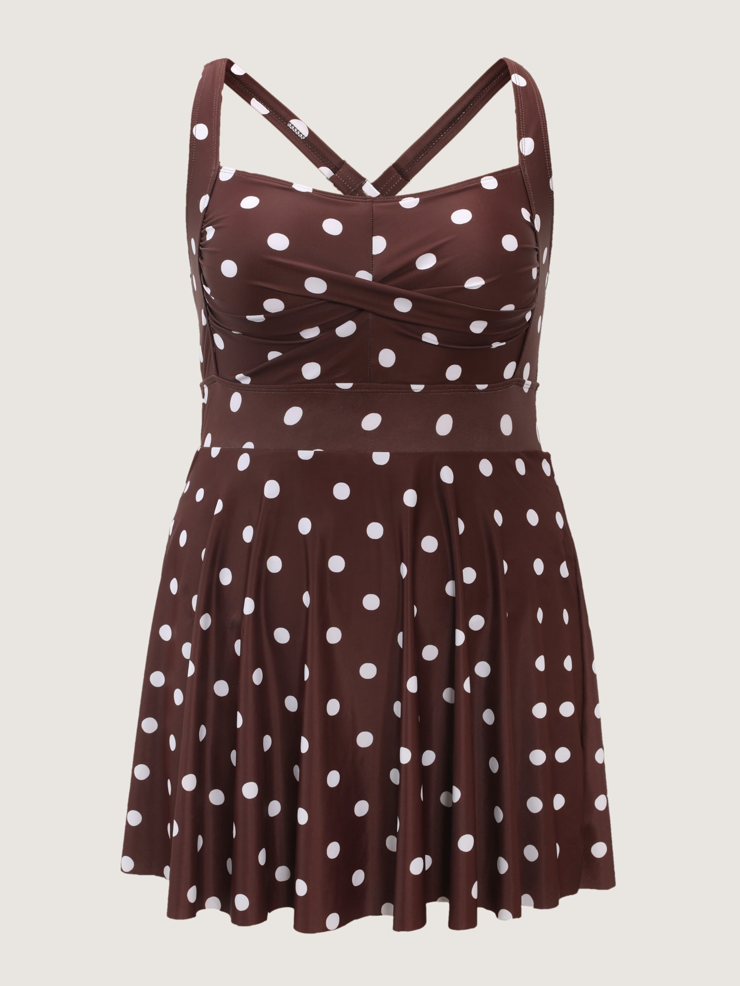 Twist-Front Polka Dots Swim Dress