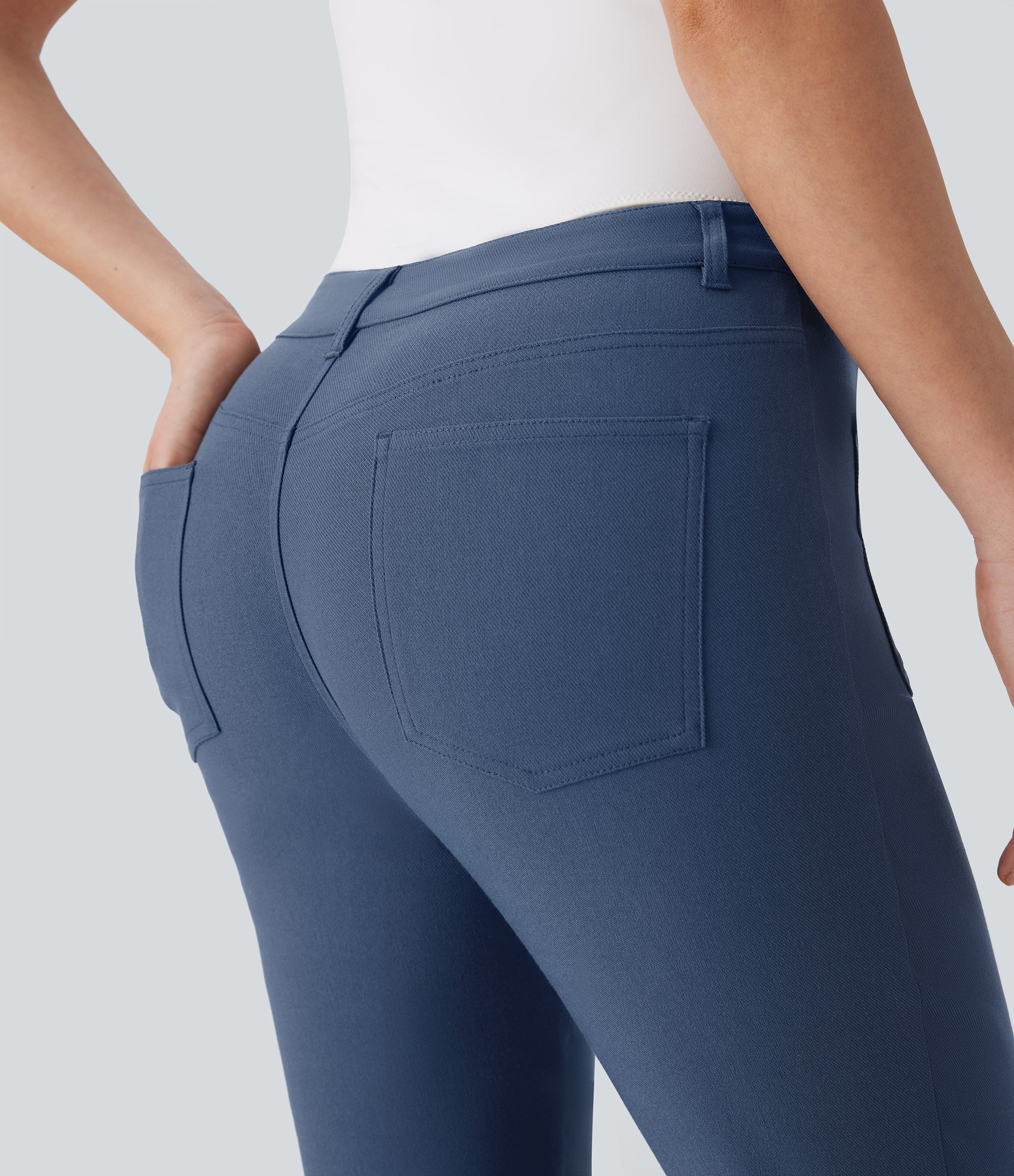Mid Rise Denim Like Work Pants with Pockets