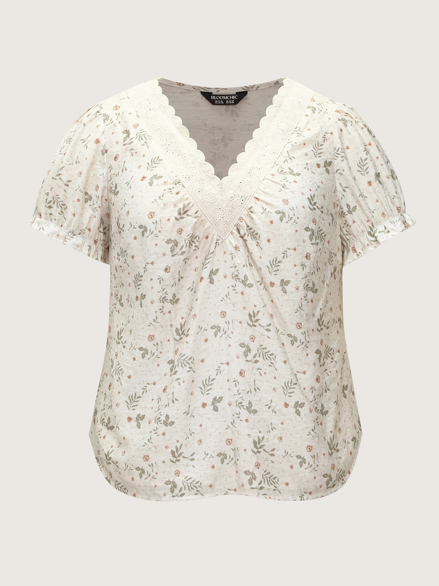 Floral Print Lace Neckline Blouse