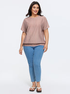 Eyelet Trim Stretchy Textured Plain Top